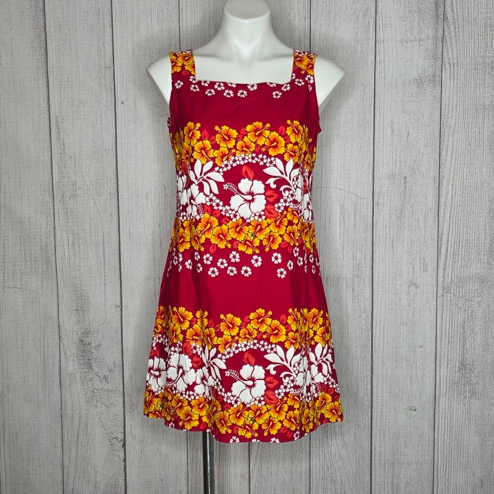 Jayli Red Hibiscus Floral Cotton Mini Dress | Y2K Boho Festival Halloween, sz M
